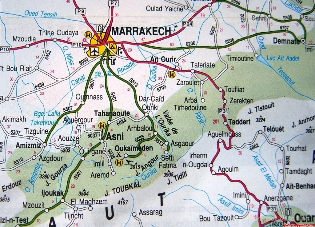 Mapa de Marrakechm Asni, Imlil y el Djebel Toubkal